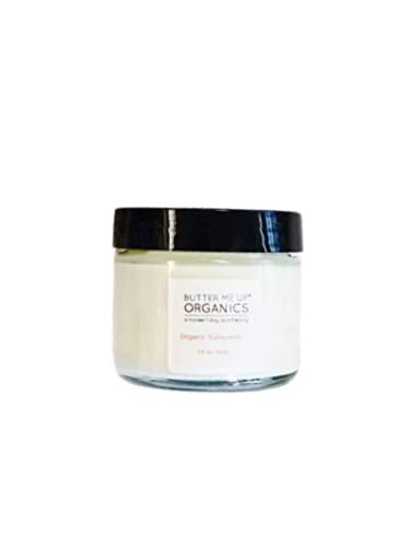 Butter Me Up Organics Natural Zinc Oxide Sunscreen SPF 45+, Reef-Safe, Non-Nano Mineral Sunblock, Water-Resistant with Shea Butter & Coconut Oil, Chemical-Free, Eco-Friendly 2oz Glass Jar