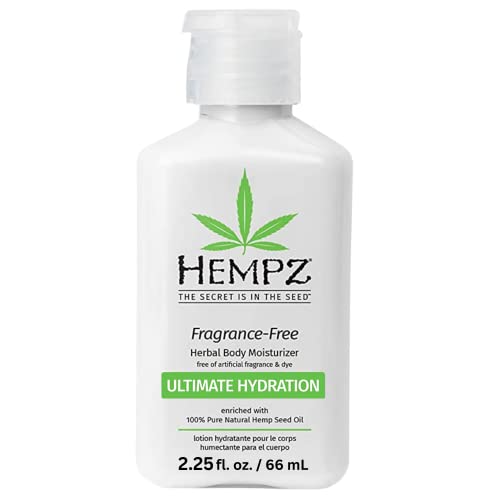Hempz Body Lotion - Fragrance Free Mini Daily Moisturizing Cream, Shea Butter, Aloe, Body Moisturizer - Skin Care Products, All Natural Hemp Seed Oil - Travel Size 2.25 Fl Oz