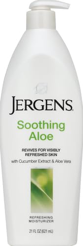Jergens Soothing Aloe Body Lotion, Aloe Vera Body and Hand Moisturizer, Illuminating Hydralucence Blend, with Cucumber Extract, Dermatologist Tested, 21 Oz (Pack of 2)