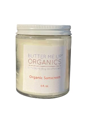 Butter Me Up Organics Natural Zinc Oxide Sunscreen SPF 45+, Reef-Safe, Non-Nano Mineral Sunblock, Water-Resistant with Shea Butter & Coconut Oil, Chemical-Free, Eco-Friendly, 6oz Jar