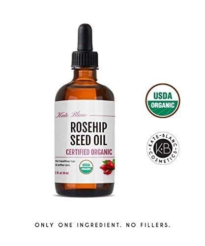 Kate Blanc Cosmetics Rosehip Oil for Face & Softer Glowing Skin (1oz, Organic, 100% Pure, Cold Pressed) Rosehip Seed Face Oil for Facial & Gua Sha Massage (Pack of 2)