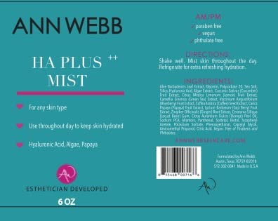 HA Plus Mist - Facial Mist, Hydrating & Nourishing Spray for calming skin, moisturizing, setting makeup, refreshes & hydrates face - Non-greasy, Soothing Skin Spritzer 16oz