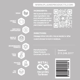 Plaine Products Eco-Friendly Body Lotion - Unscented - Sulfate/Paraben/Phthalate Free, 16 oz (Refill Bottle - No Pump)