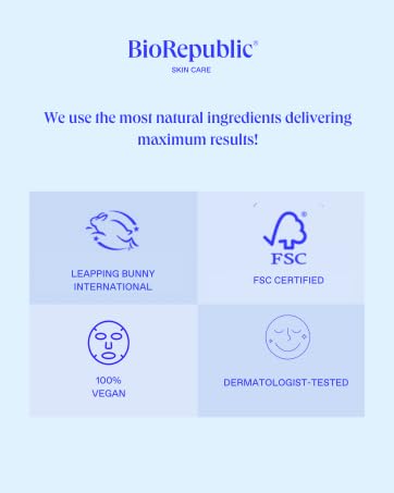 Exotic Rare Ingredient BioRepublic SkinCare Biocellulose Facial Masks | Nature Inspired, Cruelty Free Facial Masks with Botanical Extracts | Hydrates, Brightens, Reduces Redness | Pack of 4