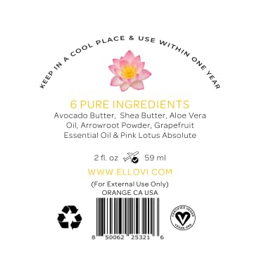 Ellovi All-Natural Luxuriously Whipped Body Butter - Pink Lotus - Pure Enough to Eat - Made With Just 6 Vegan Ingredients - Ultra-Rich 100% Plant-Based Moisturizer For Naturally Healthy Skin (2oz)