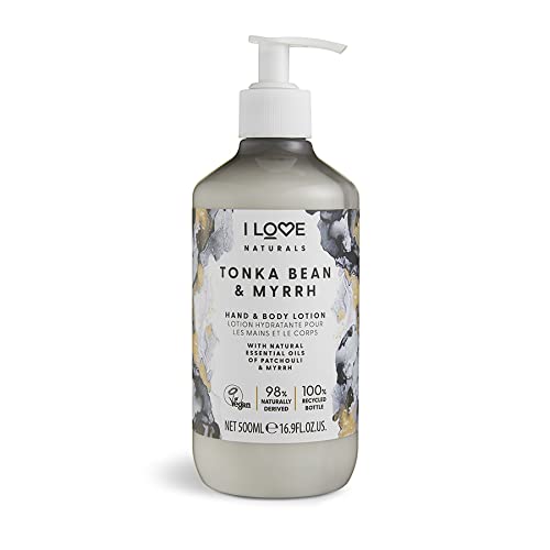 I LOVE Naturals Tonka Bean and Myrrh Hand and Body Lotion - Moisturizing Lotion for Dry Skin - Coconut Oil and Shea Butter Lotion - 16.9 oz
