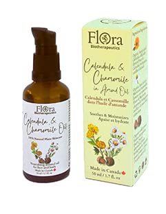 FLORA Organic Calendula & Chamomile Infused in Organic Sweet Almond Oil 100% Pure & Natural Moisturizer for Dry Skin. Revitalize & Protect. 1.7fl oz. Made in Canada