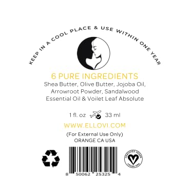 Ellovi All-Natural Unisex Body Butter - Noir Blanc - Pure Enough to Eat - Made With Just 6 Vegan Ingredients - 100% Plant-Based Hydrating Moisturizer For Naturally Healthy Skin (1 fl. oz/33ml)