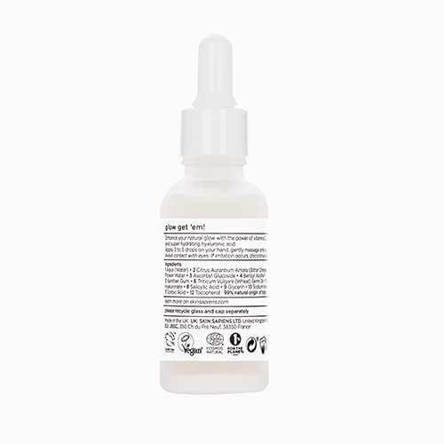 SKIN SAPIENS GLOW Facial Serum with Vitamin C and Hyaluronic Acid to give your skin a glowing look, Natural Serum for Men and Woman, Vegan and Cruelty Free Face Care for Mature Skin, 1.01 fl. Oz