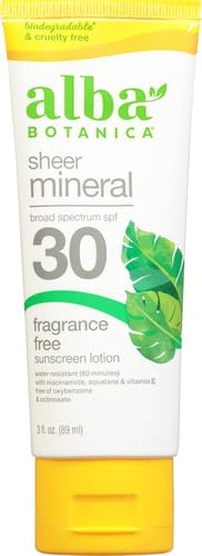 Alba Botanica Sunscreen Lotion, Sensitive Mineral, SPF 30, Fragrance Free, 3 oz (Pack of 2)