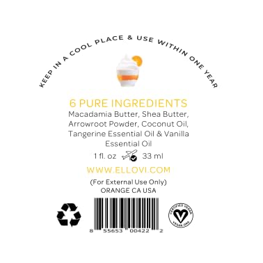 Ellovi All-Natural Body Butter - Creamsicle - Pure Enough to Eat - Made With Just 6 Vegan Ingredients - Ultra-Rich 100% Plant-Based Hydrating Moisturizer For Naturally Healthy Skin (1 fl. oz/33ml)