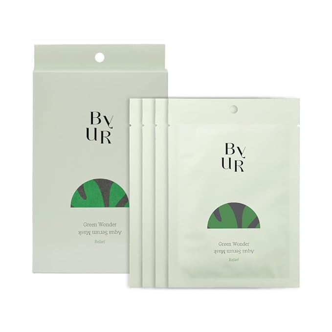 ByUR Green Wonder Keep Peace Aqua Serum Mask - Soothing & Oil Control for Sensitive Skin, Gentle Exfoliation, Salicylic Acid, AHA, Centella Asiatica, Sheet Face Mask Pore Care Korean Skincare (4pc)