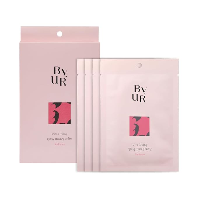 ByUR Vita Giving Keep Radiance Aqua Serum Mask - Dark Spots & Hyperpigmentation, Brightening & Hydrating, Hyaluronic Acid, Niacinamide, Vitamin C Daily Face Sheet Mask Pore Care Korean Skincare (4pc)