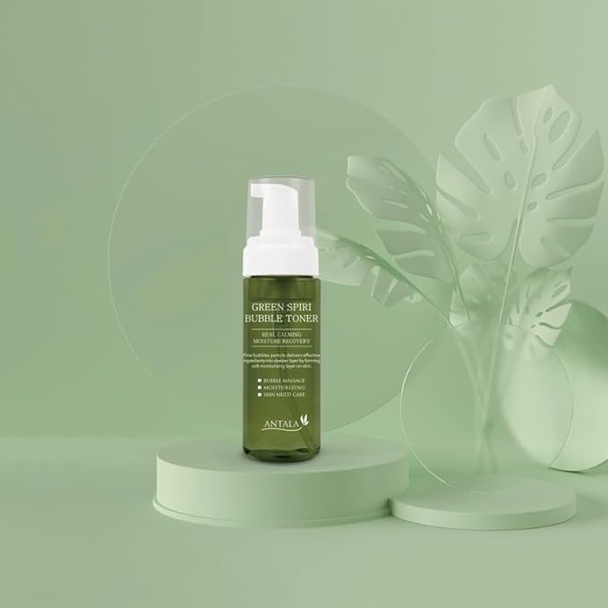 ANTALA Green Spiri Korean Skincare Bubble Toner 5.41oz, Low pH Hydrating Facial Toner with EGF and Spirulina, Carbonated Foam, Moisturizing Pore Care for Sensitive and Dry Skin