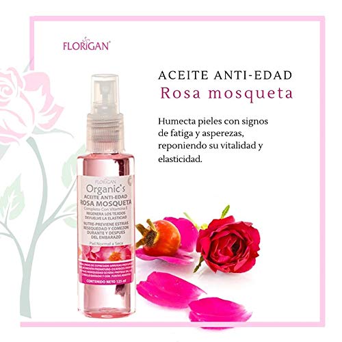Florigan Organic's Rosehip Oil, Natural Skin Care, Anti-Wrinkle Treatment, 4.22 Fl oz/Aceite de Rosa mosqueta, 125 ml