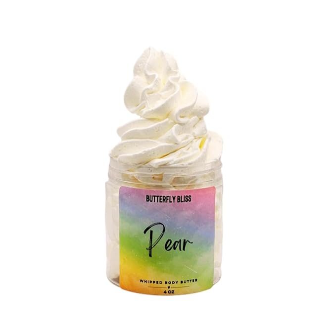 Pear Whipped Body Butter – Sweet Crisp Fruit Scent – Shea, Mango & Coconut Oil – Ultra-Hydrating Vegan Moisturizer for Dry Skin – Handmade Natural Lotion – 8 oz Jar