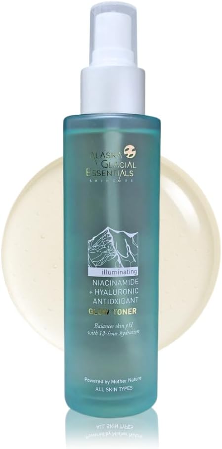 Alaska Glacial Niacinamide + Hyaluronic Glow Toner for Sensitive & Combination Skin | Refines Pores, Hydrates, Evens Tone | Antioxidant Brightening Mist – 120ml