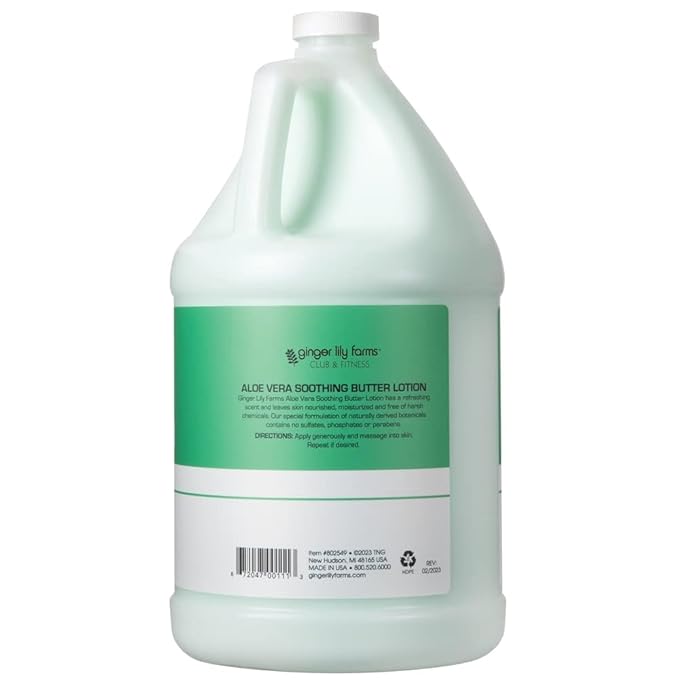 Ginger Lily Farms Club & Fitness Soothing Butter Lotion for Dry Skin, 100% Vegan & Cruelty-Free, Aloe Vera Scent, 1 Gallon (Pack of 4)