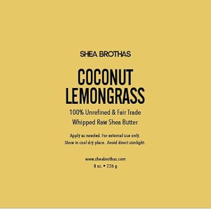 | Unrefined | Raw | Coconut Lemongrass | Organic Shea Butter Body Butter | Whipped | Dry Skin | Eczema | All Skin Types | Gifts | Men | Women | Kids | Fair Trade | 8 oz