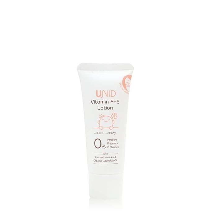 Vitamin F+E Lotion - Dry, Itchy Skin & Eczema Relief, Plant-Based, Soothes & Moisturizes, Strengthens Skin Barrier, Hypoallergenic Unscented, for Babies, Kids & Adults (0.85 Fl Oz)