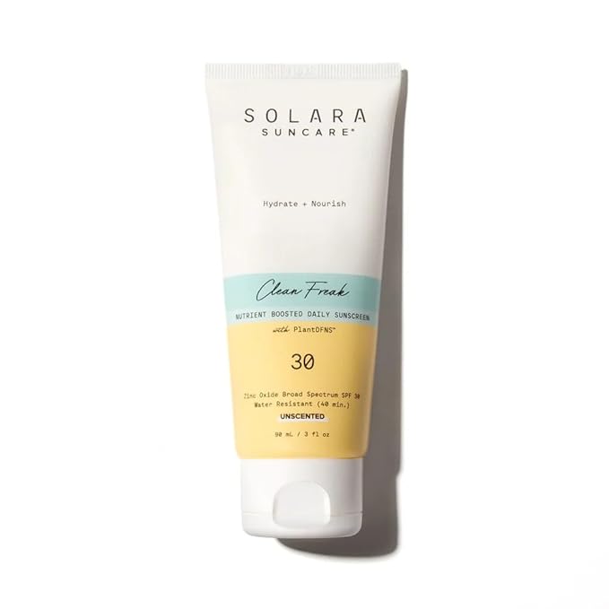 Solara Suncare - Clean Freak Nutrient Boosted Sunscreen, SPF 30 (Sport) | EWG Verified, Vegan, Cruelty Free, Reef friendly | Unscented, Zinc Oxide Broad Spectrum, Water Resistant (3 fl oz | 90 ml)