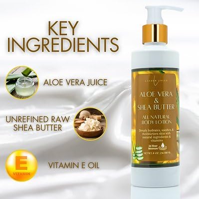 Aloe Vera & Shea Butter Natural Body Lotion for Deep Hydration & Skin Soothing, 8 oz