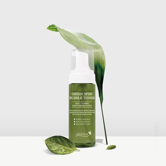 ANTALA Green Spiri Korean Skincare Bubble Toner 5.41oz, Low pH Hydrating Facial Toner with EGF and Spirulina, Carbonated Foam, Moisturizing Pore Care for Sensitive and Dry Skin
