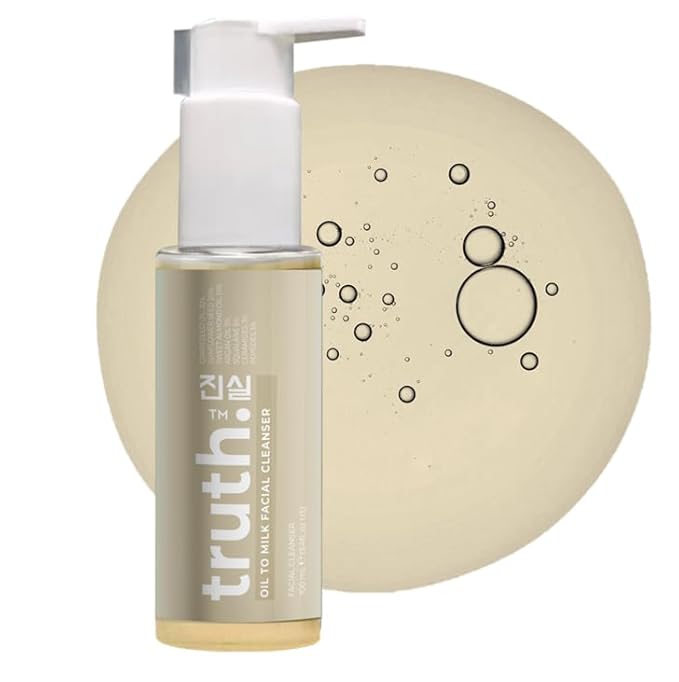 truth진실 Oil to Milk Cleanser 100ml Facial Cleanser GRAPESEED 30% + SUNFLOWER SEED 20% + ALMOND 10% + ARGAN 5% + SQUALANE 5% + CENTELLA ASIATICA 5% ADVANCED KOREAN CLEANSER