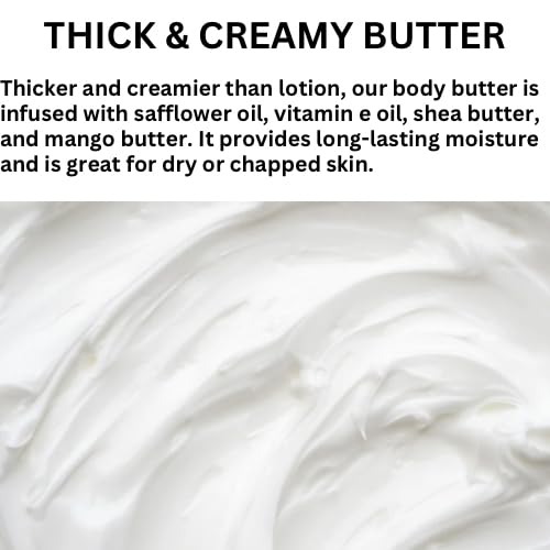 LE SHEA Cocoa Butter Cashmere Body Butter, Vegan Skin Cream Moisturizer, Shea Butter, Mango, Vitamin E Oil Hydrating Skin Plant Based Care Thick Lotion for Dry Sensitive Dry Cracked Hands Feet 8 oz