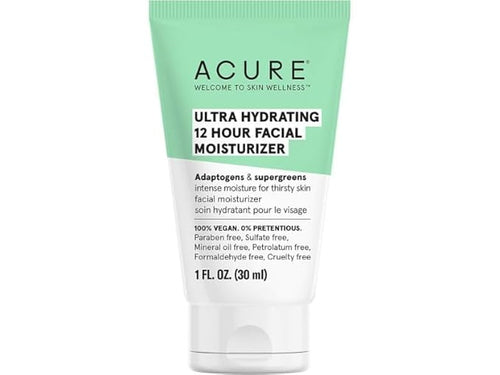 Acure Ultra Hydrating 12 Hour Facial Cream - Intense Face Moisturizer for Women & Men, Hydrating Lotion to Tone & Replenish Dry Skin with Ashwagandha, Holy Basil & Antioxidants, Vegan - 1.7 fl oz