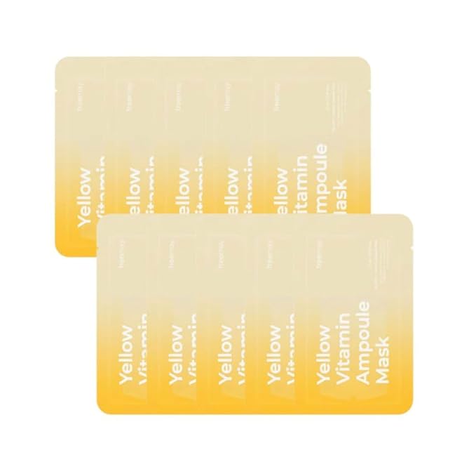 freemay Yellow Vitamin Ampoule Mask 27ml (0.91 fl oz) × 10 Sheets – Vitamin Complex for Hydration & Revitalizing, Vegan Facial Sheet Mask for Nourishing Glow