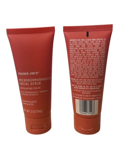 2-Pack Trader Joe's Microdermabrasion Facial Scrub, Exfoliating Cream with Pomegranate, Pineapple & Papaya Extracts, Dermatologist Formulated, 2 oz
