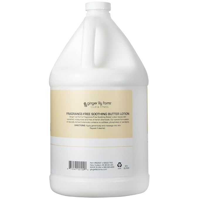 Ginger Lily Farms Club & Fitness Soothing Butter Lotion for Dry Skin, 100% Vegan & Cruelty-Free, Fragrance Free, 1 Gallon (Pack of 4)