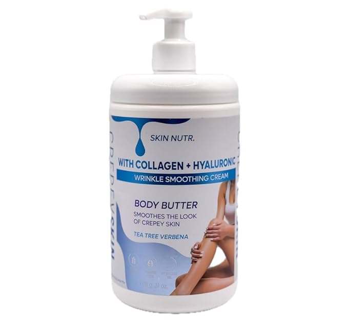 Skin Nutr. Body Butter with Collagen and Hyaluronic Acid, Tea Tree Verbena, Wrinkle Smoothing Cream, 31 OZ