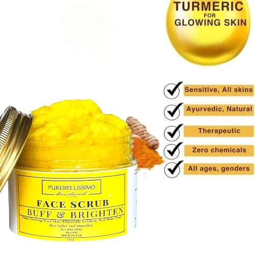 Natural Turmeric Facial Exfoliant with Niacinamide and Shea - Fragrance Free Face Sugar Scrub for Glowing Skin