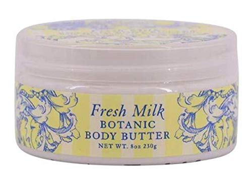 Greenwich Bay Trading Co. Scented Botanic Body Butter - Luxurious Hydration with Shea & Cocoa Butter, Enriched with Vitamin E - 8 Ounce Tub (8 oz., Fresh Milk)