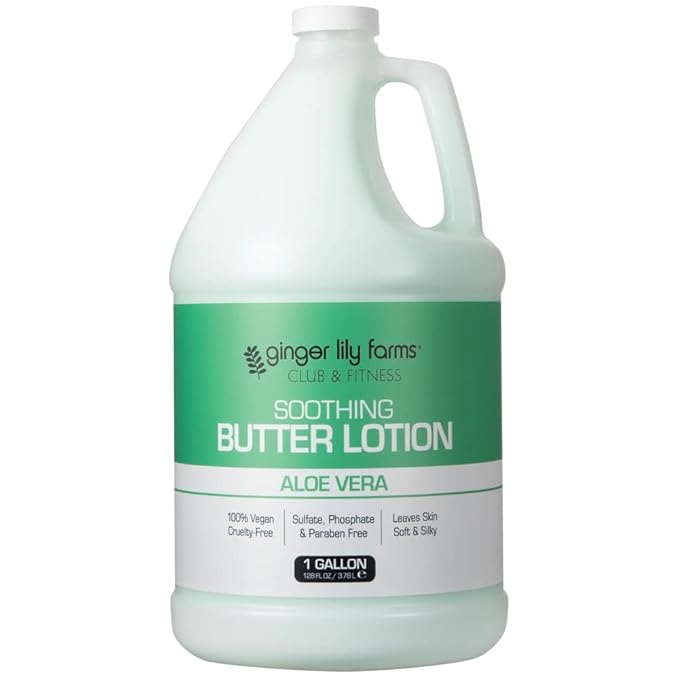 Ginger Lily Farms Club & Fitness Soothing Butter Lotion for Dry Skin, 100% Vegan & Cruelty-Free, Aloe Vera Scent, 1 Gallon (Pack of 4)