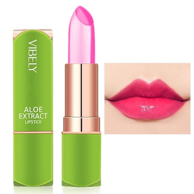 Aloe Vera Jelly Lipstick - Hydrating & Moisturizing Tinted Lip Balm, Color Changing Formula, Vegan & Cruelty-Free, Long Lasting Natural Lip Color (Green Tube-01#Fuchsia)