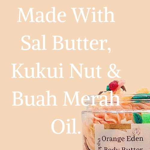 Orange Eden Body Butter - Rich Hydyating Nourishment with Sal, Shea, Mango Butter - Restores Shine, Sealing Moisture with Meadowfoam Seed, Kukui Nut and Pumpkin Seed Oil - Long Lasting Soft Skin, 7 oz