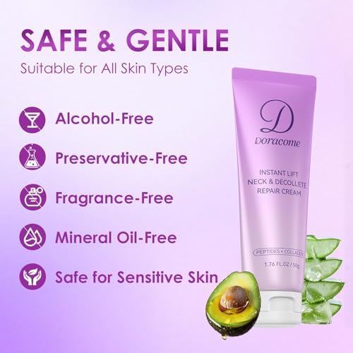 Retinol, Collagen & Hyaluronic Acid Neck Firming Cream – Anti-Aging Neck Cream for Firming & Tightening, Helps Improve the Look of Sagging Skin on Neck & Face, 1.76 Fl Oz