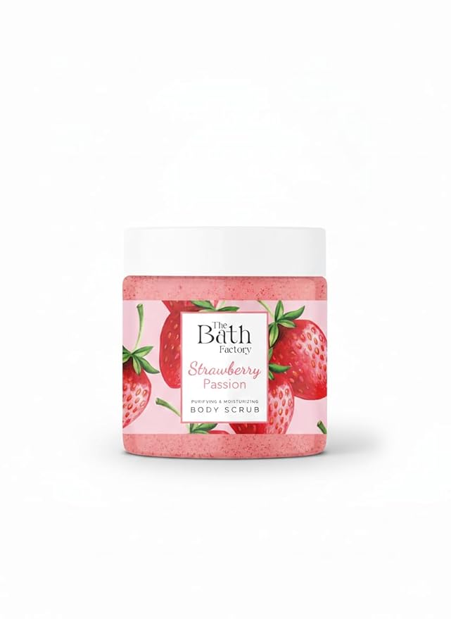 Body Scrub for Exfoliating with Moisturizing Shea Butter | 100% Vegan | Natural Strawberry Extract | Perfect Exfoliator for All Body Parts such as Face, Foot, Hand