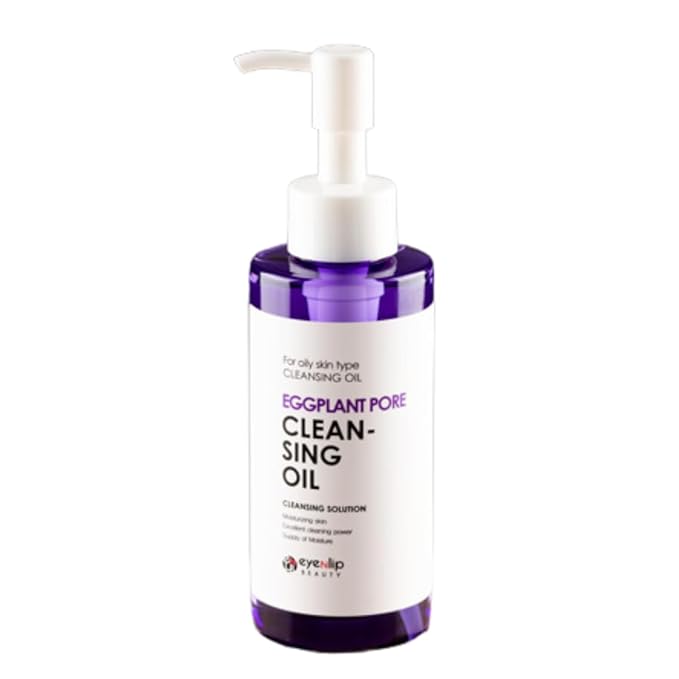 eyeNlip Eggplant Pore Cleansing Oil 5.07 fl oz - Lightweight Oil Cleanser with Jojoba, Olive & Macadamia Oils to Dissolve Makeup and Balance Oily Skin, Korean Skincare
