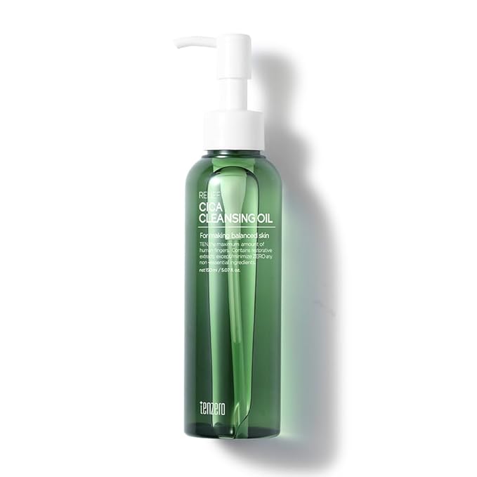 tenzero Relief Cica Cleansing Oil 5.07 fl oz (150ml), Hydrating, Daily Makeup Blackhead Remover for Face, Pore Control Centella Oil Cleanser, Korean Skincare, Double Cleansing