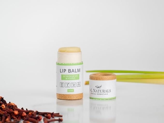 J&L Naturals Sustainable Lip Balm | Organic Ingredients, 100% Natural, Eco-Friendly | Cruelty Free, Vegan, Paraben Free, Silicone Free (Lemongrass & Clove, Single)