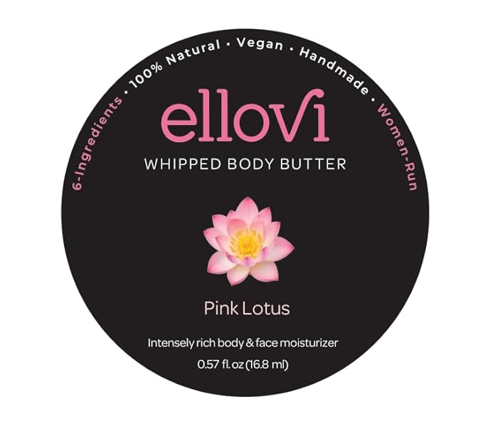 Ellovi All-Natural Luxuriously Whipped Body Butter - Pink Lotus - Pure Enough to Eat - Made With Just 6 Vegan Ingredients - 100% Plant-Based Moisturizer For Naturally Healthy Skin (0.57 fl. oz/16.8ml)