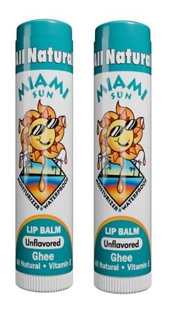 Unflavored Lip Balm, 100% Natural with Ghee, Avocado Oil, Organic Coconut Oil, Non-Toxic, Best for Dry, Chapped Lips - Moisturizing, Healing, Chemical-Free (2 pcs)