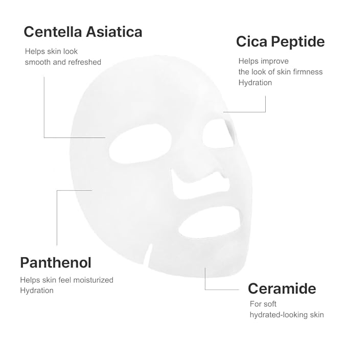 SWANICOCO Cica Peptide Cellulose Bamboo Sheet Mask for Hydration & Skin Elasticity, Korean Skincare, Beach Vacation Essentials (10 Pack)