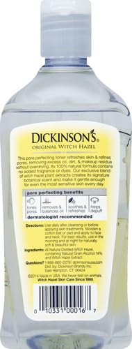Dickinson's Original Witch Hazel Pore Perfecting Toner | 100% Natural Distilled Witch Hazel | America's #1 Toner | Refines Pores | Removes Impurities & Oil | 16 Fl Oz (Pack of 2)