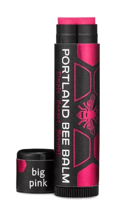 Portland Bee Balm All Natural Handmade Tinted Shimmer Beeswax Based Lip Balm, Big Pink 1 Count