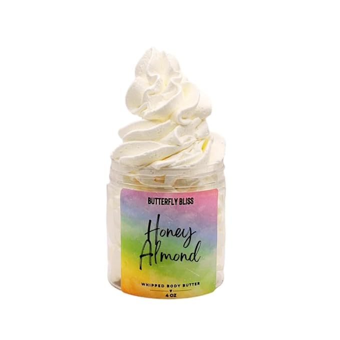 Honey Almond Whipped Body Butter – Sweet, Nutty Scented Moisturizer – Natural Shea, Mango & Coconut Oil – Vegan, Paraben-Free Skincare for Dry Skin – 8 oz Jar